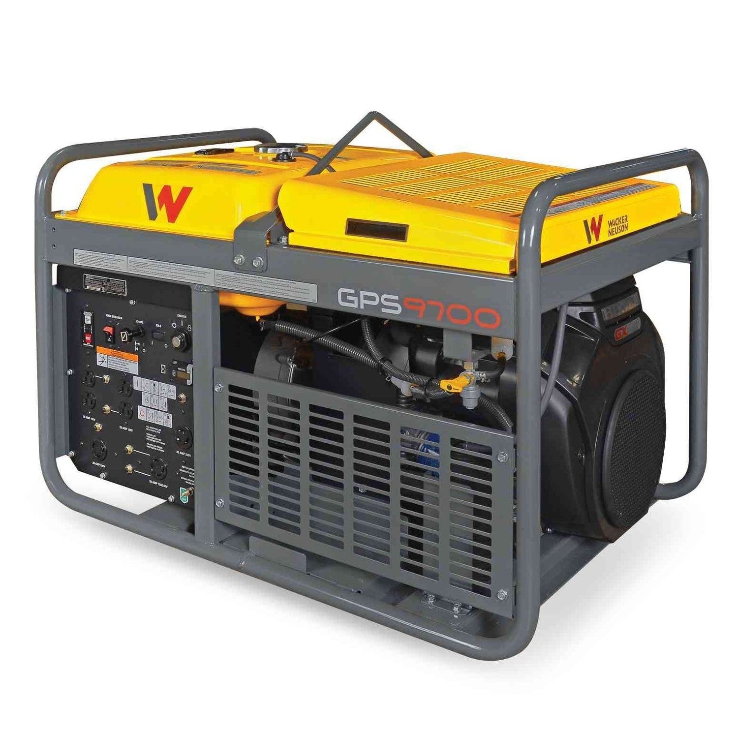 10,000 Watt Portable Generator for rent: Industrial-grade, mobile power source with multiple outlets, sturdy frame, and large fuel tank for extended use, ideal for construction sites and emergency backup power.