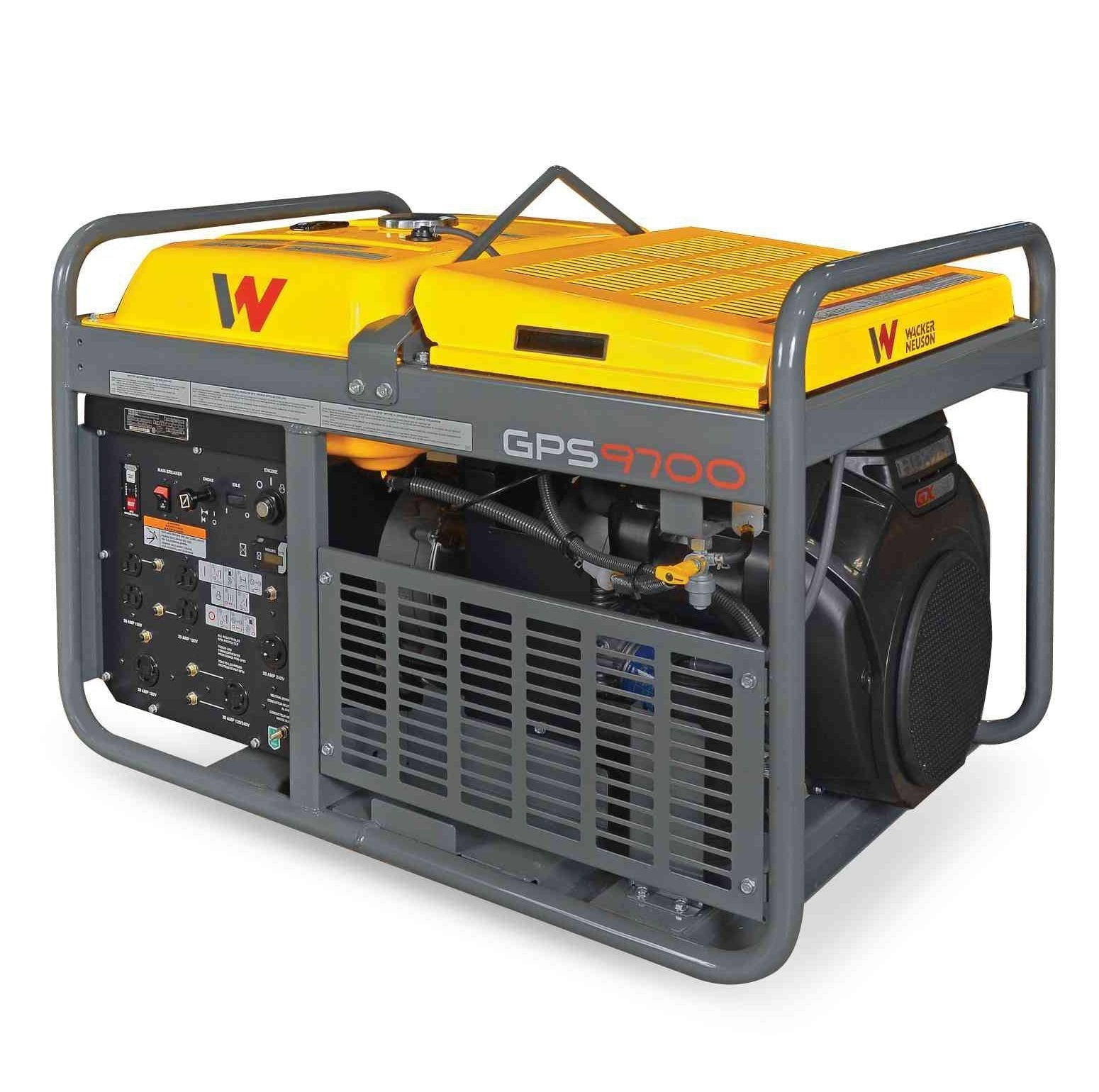 10,000 Watt Portable Generator for rent: Industrial-grade, mobile power source with multiple outlets, sturdy frame, and large fuel tank for extended use, ideal for construction sites and emergency backup power.