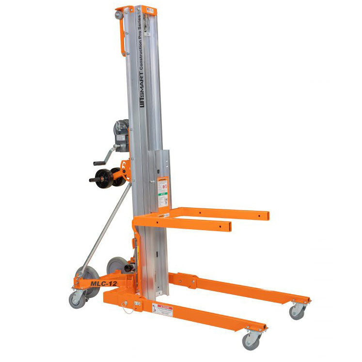 12-foot material lift for rent - for heavy-duty lifting tasks, featuring robust construction and safety mechanisms, ideal for construction sites and industrial use."