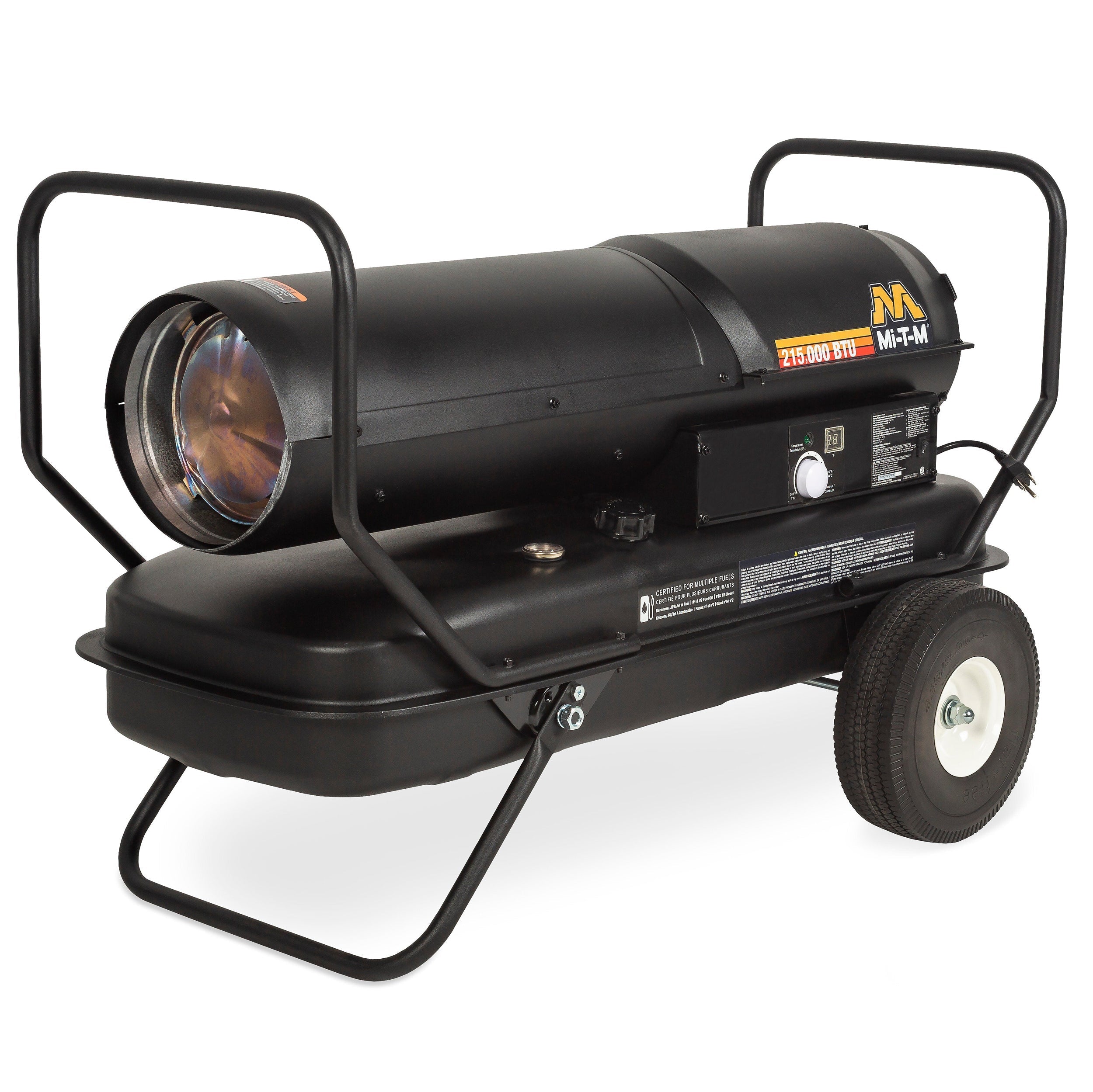 125,000 BTU Indirect Kerosene Heater with compartment open, showcasing robust design and components, ideal for efficient heating solutions in industrial and large indoor spaces.