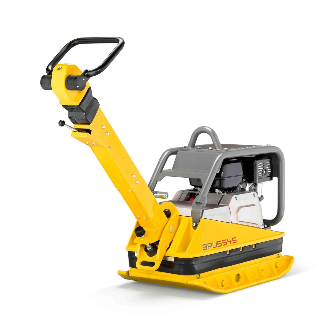 12,500 lb plate tamper with reverse gasoline compaction technology, rear right view showcasing robust design and advanced features.