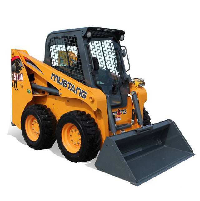 A heavy-duty skid steer loader designed for loads between 1,500 lb and 1,999 lb, featuring robust tires and a compact frame, ideal for construction and landscaping projects.