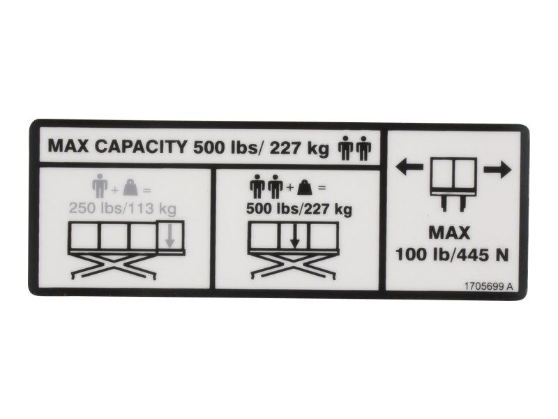 JLG¬® Scissor Platform 500lb (227kg) Lift Capacity Decal