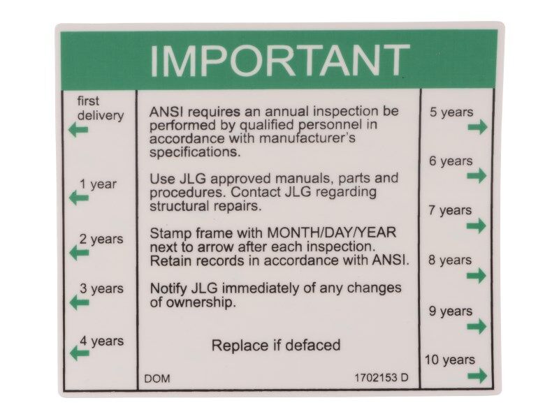 JLG¬® ANSI Annual Inspection Decal