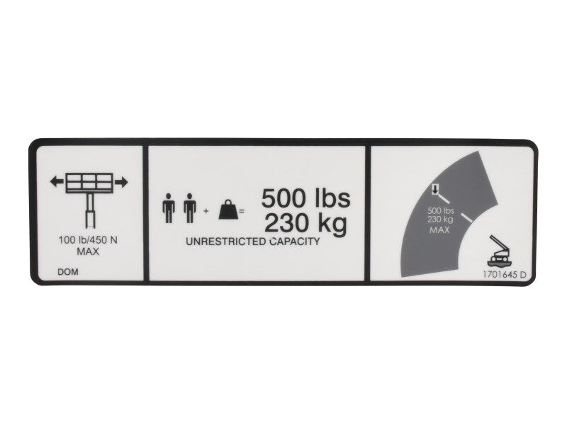 DECAL, 500 LBS. MAX CAP
