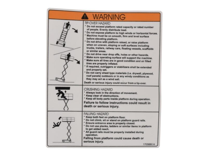 JLG¬® Tip-Over, Crushing, Falling Hazard Warning Decal